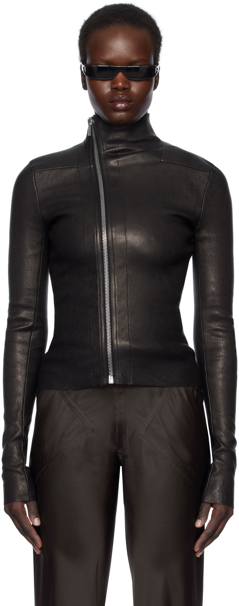 Džemper Rick Owens Rick Owens Hollywood Gary Leather Jacket Crna | RP01E7701 LSV