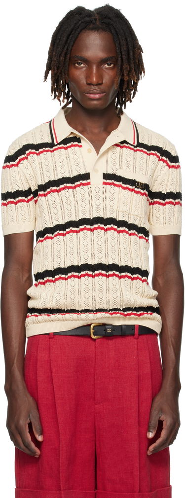 Polo majica Valentino Valentino Striped Knit Polo Bež | 7V3KP03XB0S, 0