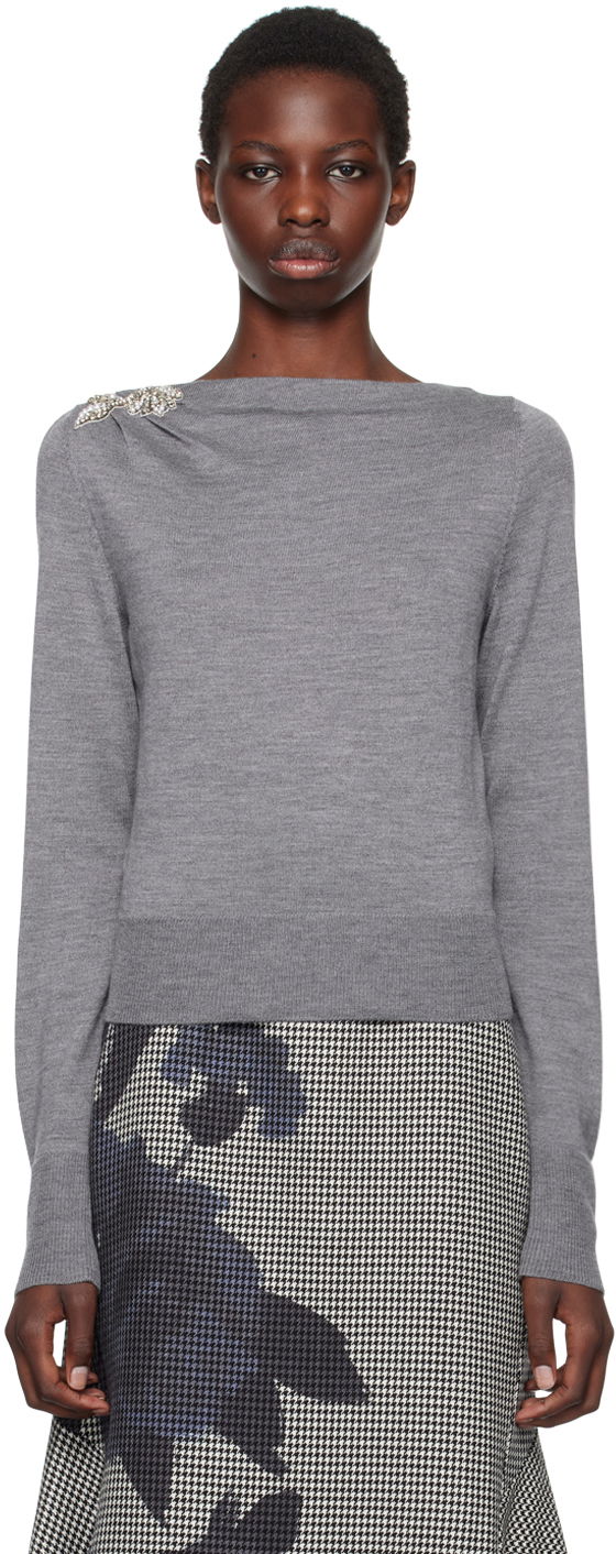 Džemper Erdem Drape Detail Knit Sweater Siva | PF24_F1KT3_GYEKW