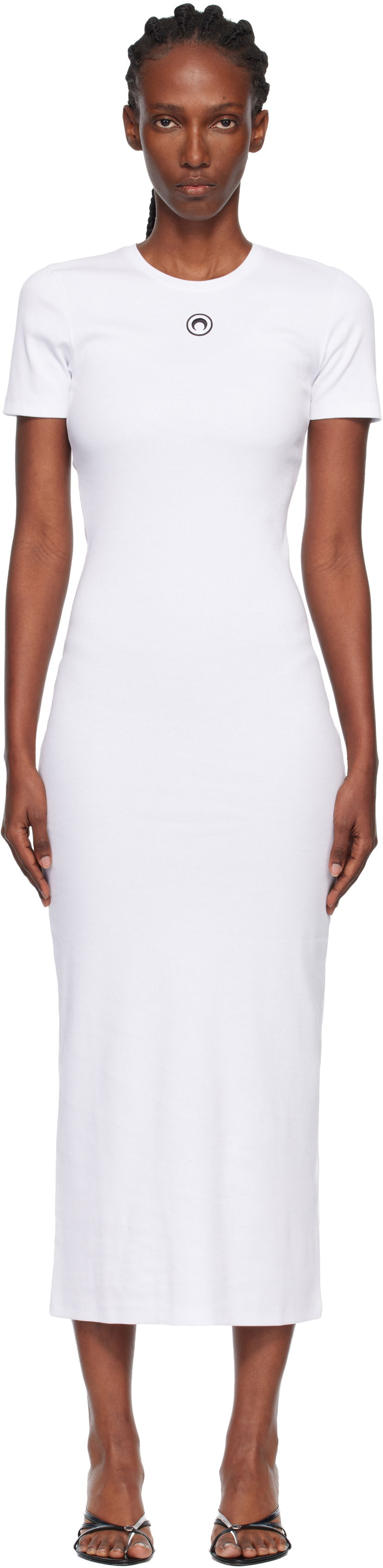 Haljina Marine Serre Marine Serre Moon Logo Ribbed Jersey Tube Maxi Dress Bijela | WDR057A CJER0011