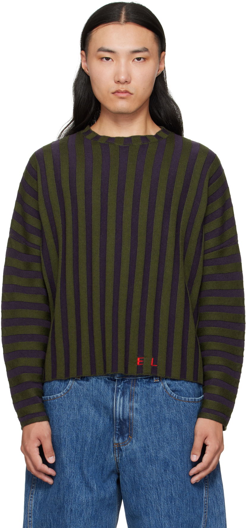 Džemper Eckhaus Latta Eckhaus Latta Striped Cropped Sweater Ljubičasta | 8026-EL-PF25-M