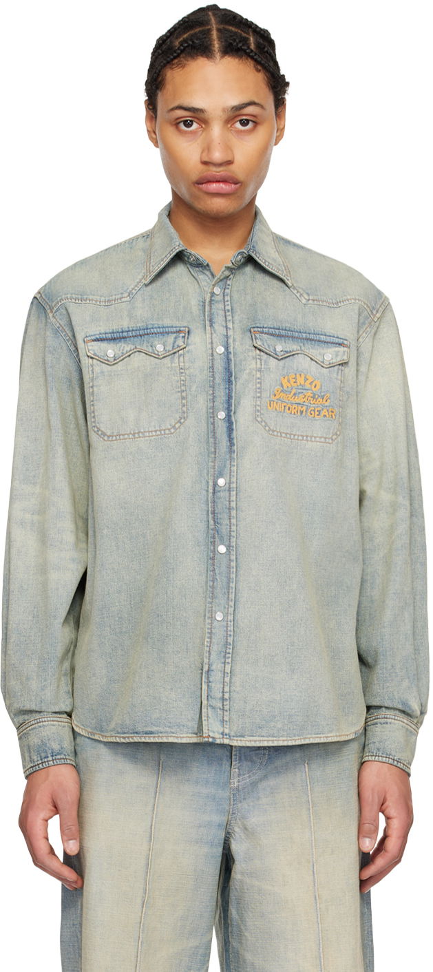 Košulja KENZO Verdy x Drawn Varsity Denim Shirt Plava | FE55DC4136E8