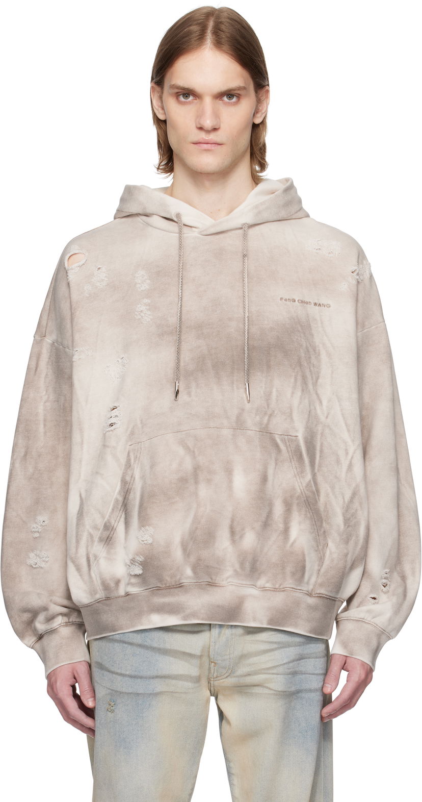 Dukserice Feng Chen Wang Feng Chen Wang Sandwashed Ripped Hoodie Bež | FUS19HD03