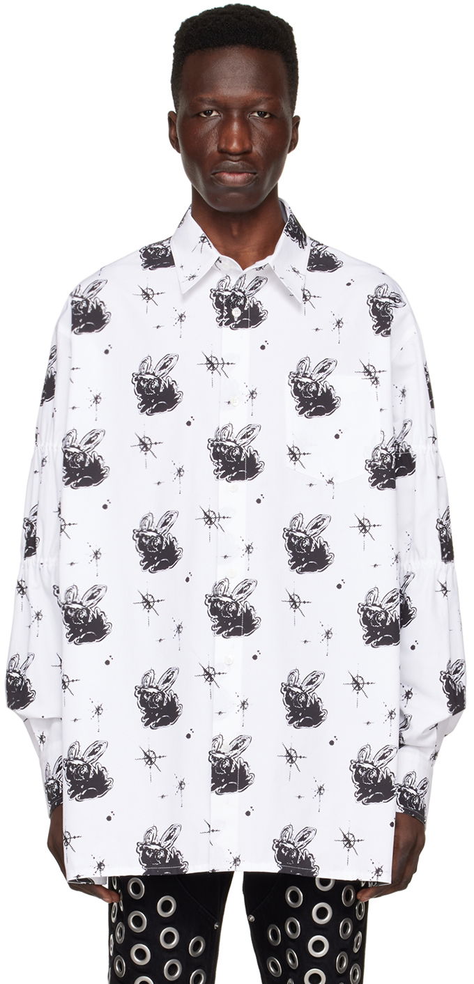 Košulja We11done Printed Cotton Shirt Bijela | WD-BL1-22-142-M-WH