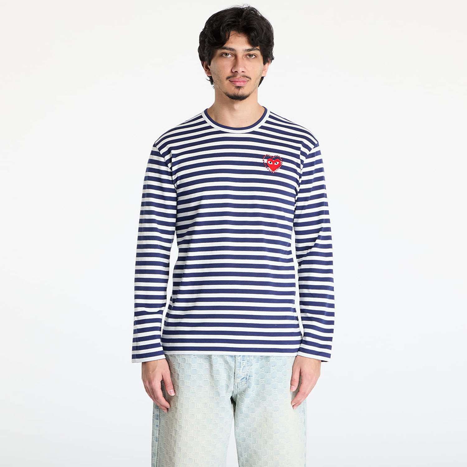 Majica kratkih rukava Comme des Garçons Comme des Garçons PLAY Stripe Emblem Long Sleeve Tee Tamnoplava | AX-T806 NAVYxWHITE, 0