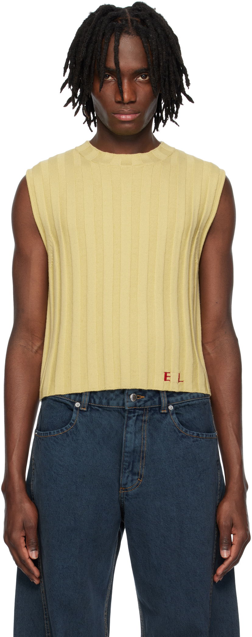 Džemper Eckhaus Latta Eckhaus Latta Knitted Cropped Vest Žuta | 8025-EL-PS25-DO - DOMINO