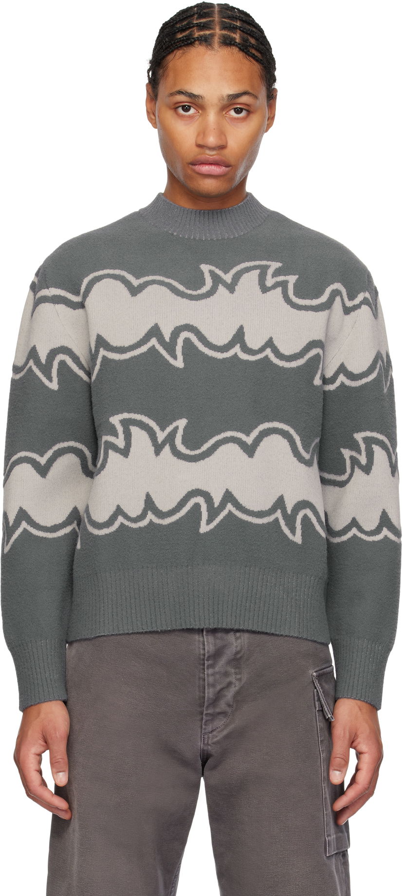 Džemper Bluemarble Jacquard Knit Sweater Siva | SW36 KN18B24 GRE