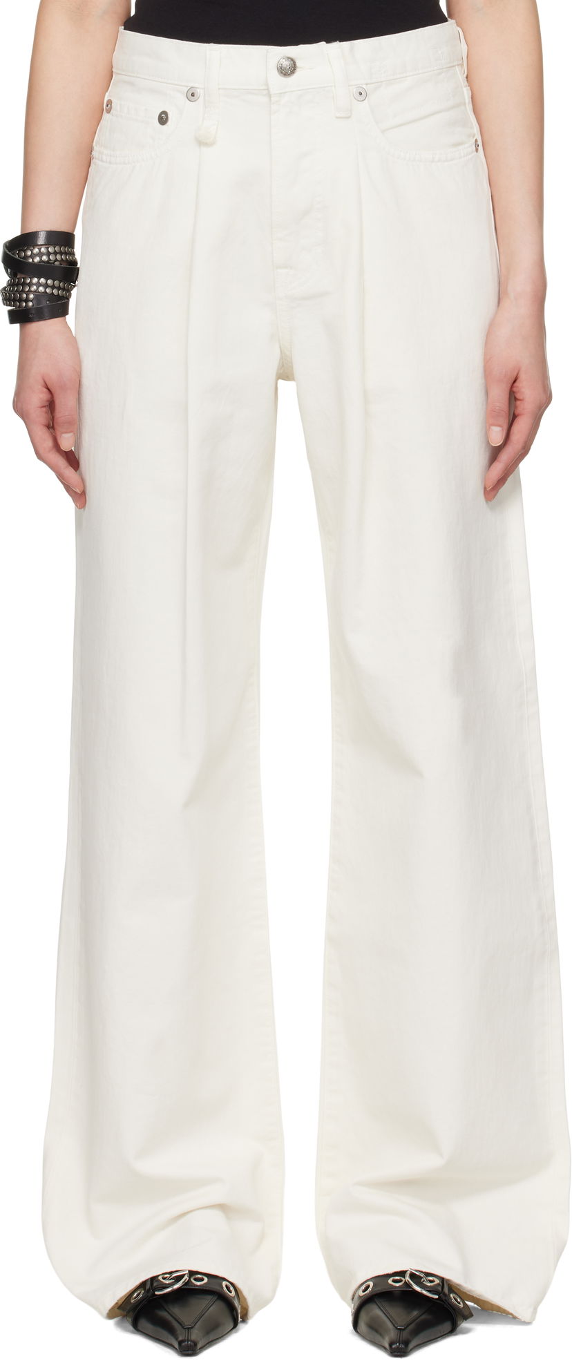 Jeans R13 R13 Damon Pleated Wide Leg Jeans Bijela | R13W3147-D298A