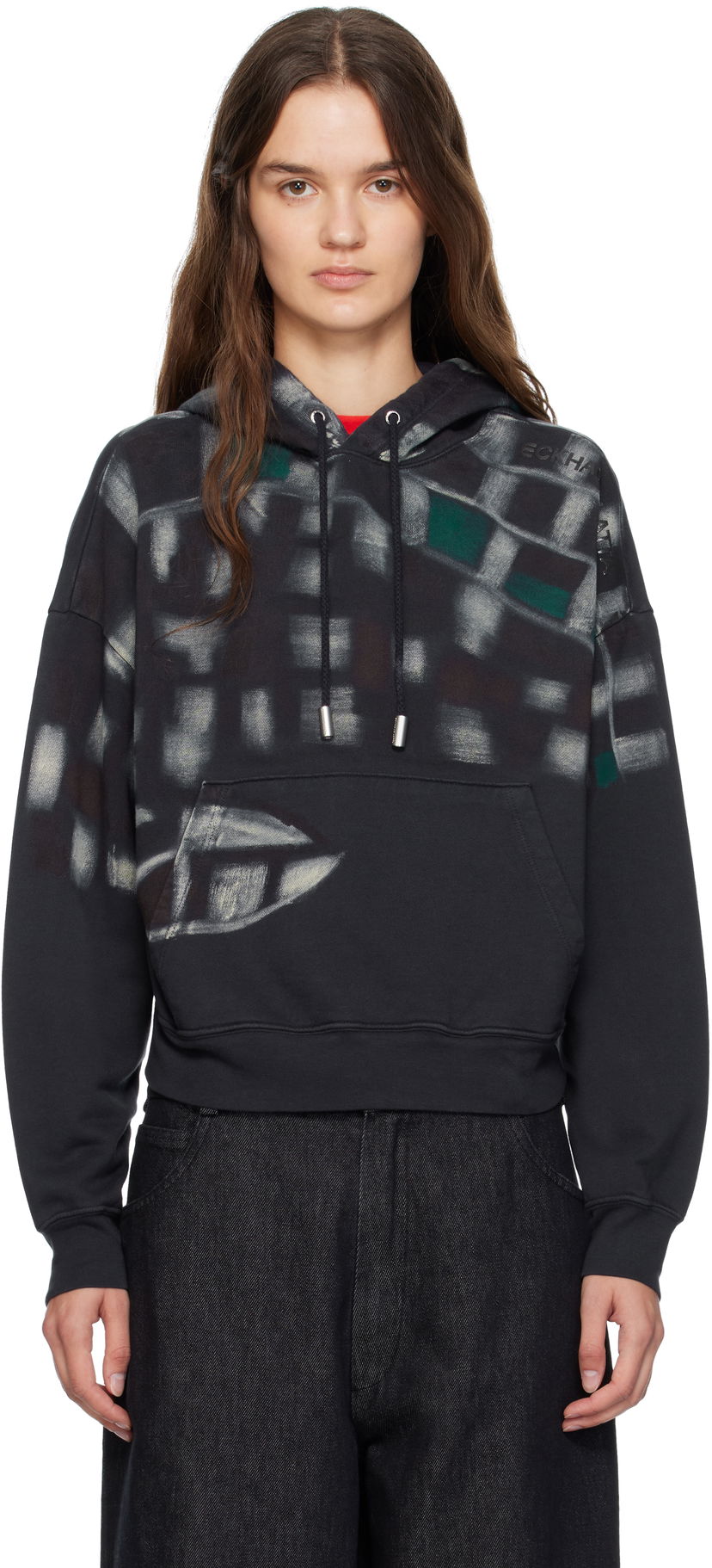 Dukserice Eckhaus Latta Eckhaus Latta Garment-Dyed Printed Hoodie Crna | 251-EL-PF25-P -