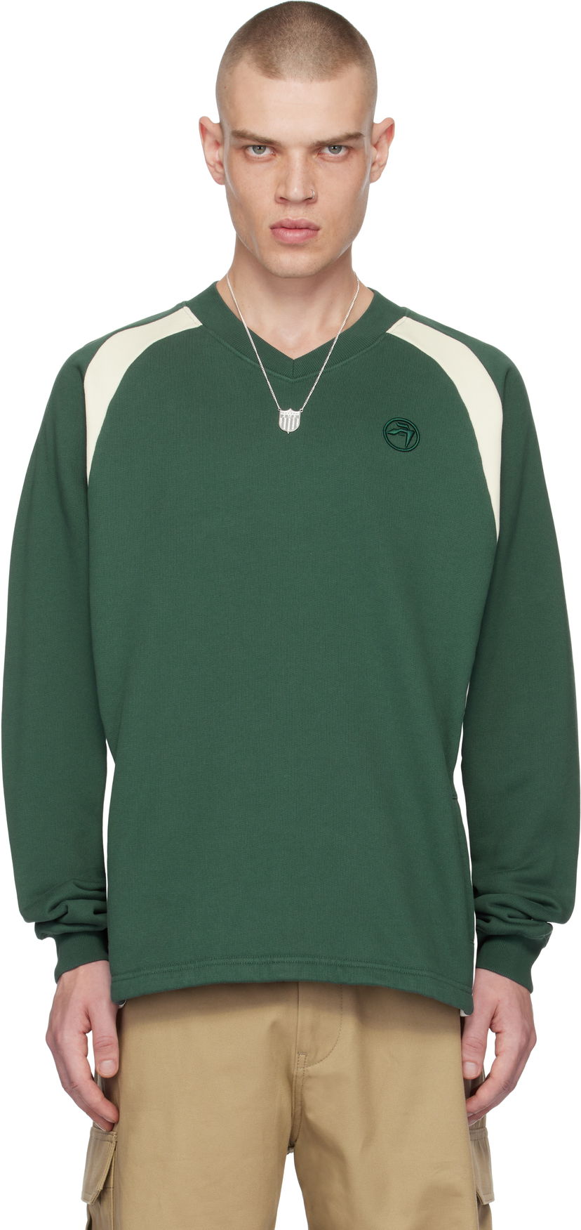 Dukserice Ambush V-Neck Long Sleeve Sweatshirt Zelena | BMBA007F24FLE0015231