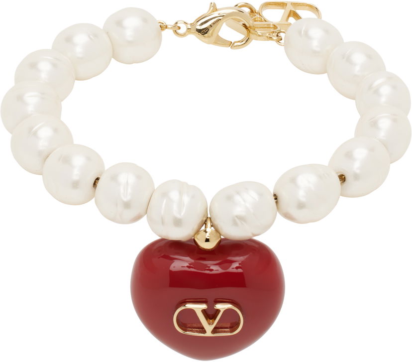 Narukvica Valentino Valentino Garavani Pearl Bracelet with Heart Pendant Crvena | 6W2J0Y71LTD