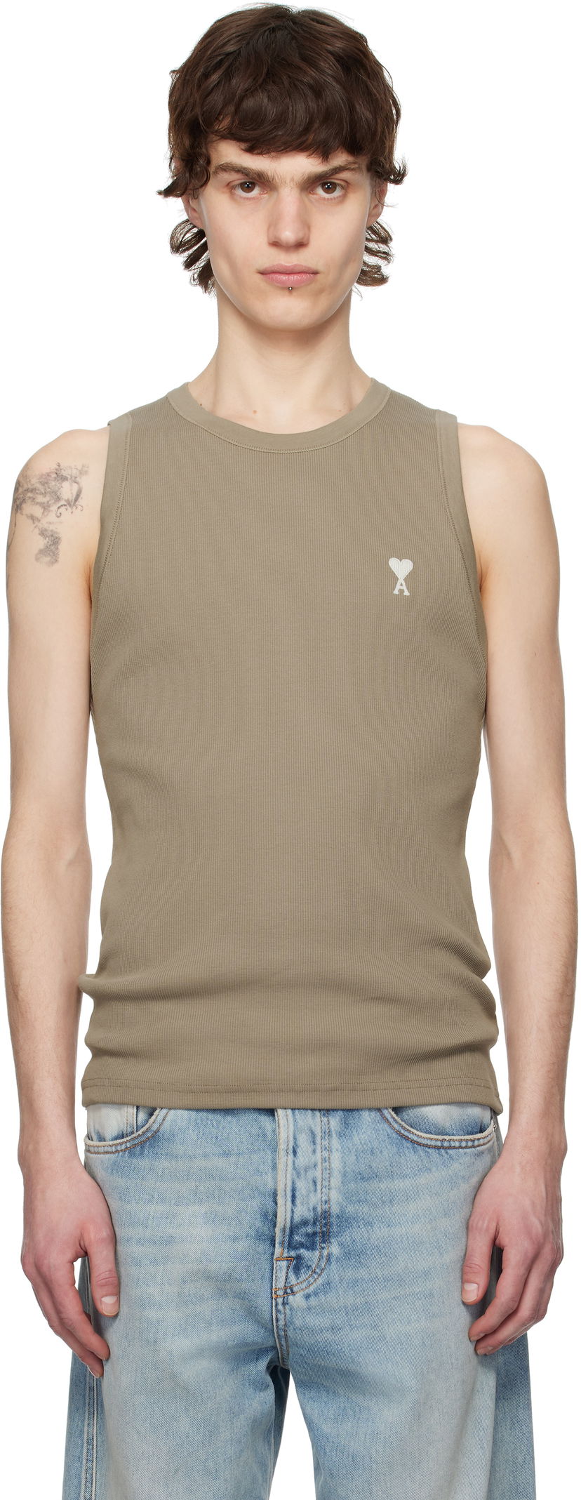 Majica bez rukava AMI AMI Paris Ribbed Ami de Coeur Tank Top Smeđa | HTK060.JE0117