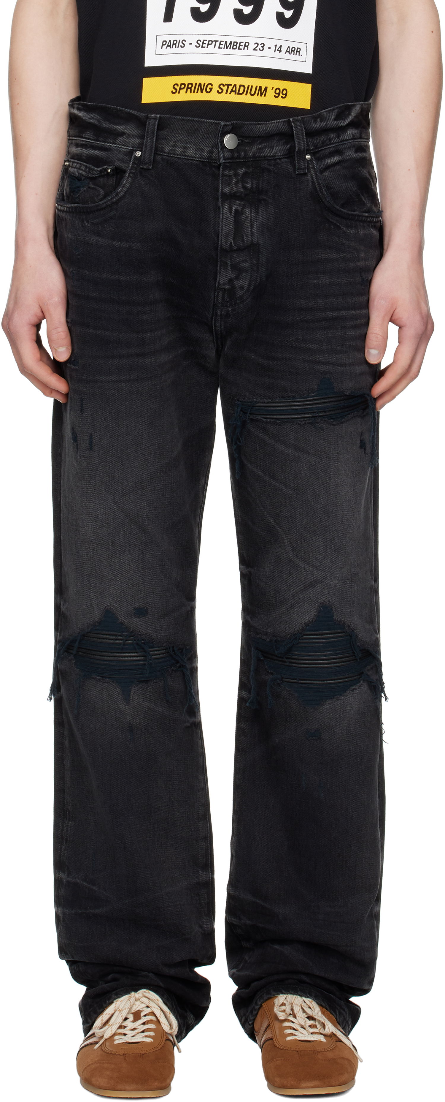 Jeans AMIRI AMIRI Leather Straight MX1 Jeans Crna | AMDNGH1086, 0