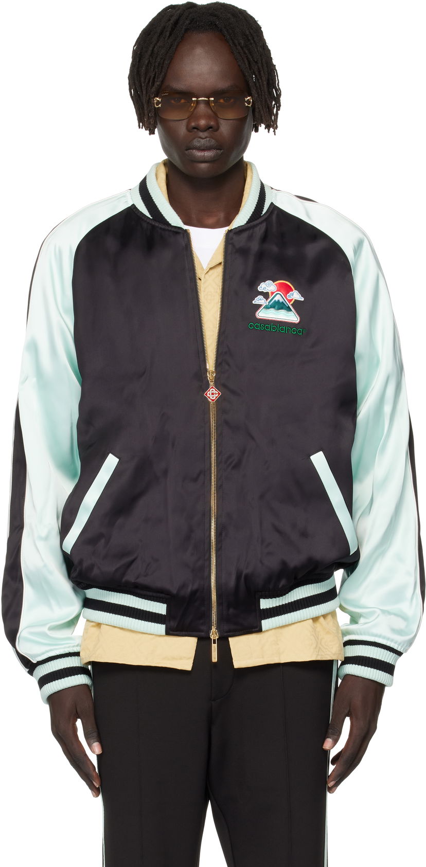 Bomber jakna Casablanca Casablanca Embroidered Satin Bomber Jacket Crna | MPF25-JK-383-01