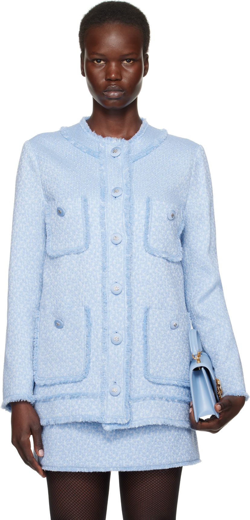 Jakna Dolce & Gabbana Dolce&Gabbana Single-Breasted Raschel Tweed Jacket Plava | F29YCT HUMUA