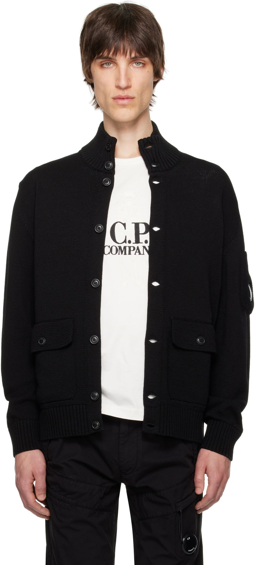 Džemper C.P. Company C.P. Company Knit Lens Cardigan Crna | 18CMKN078A-110058A
