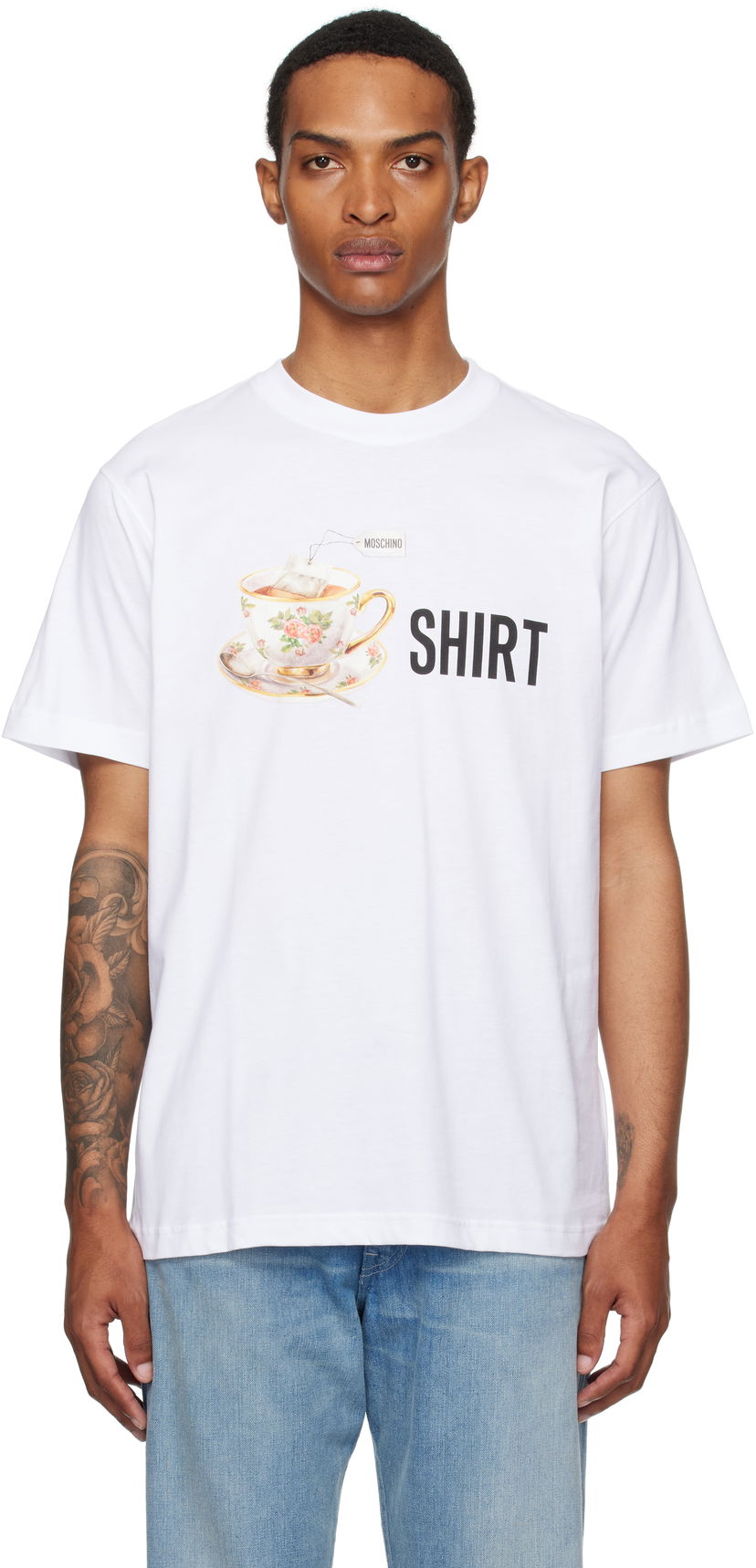 Majica kratkih rukava Moschino Moschino Teacup Graphic Organic Cotton T-Shirt Bijela | 252ZZ072852411001