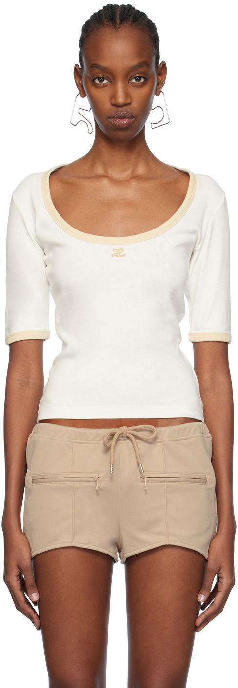 Majica kratkih rukava Courrèges Slim Scoop Neck T-Shirt Bijela | 124JTS116JS0070