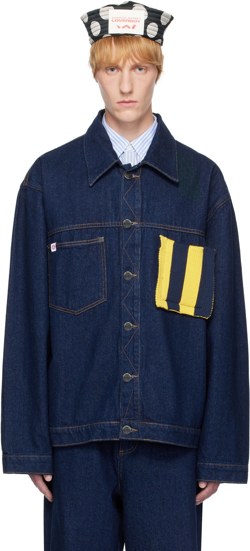 Jakna Charles Jeffrey Loverboy Charles Jeffrey LOVERBOY Knit Patch Cargo Denim Jacket Plava | 54010201