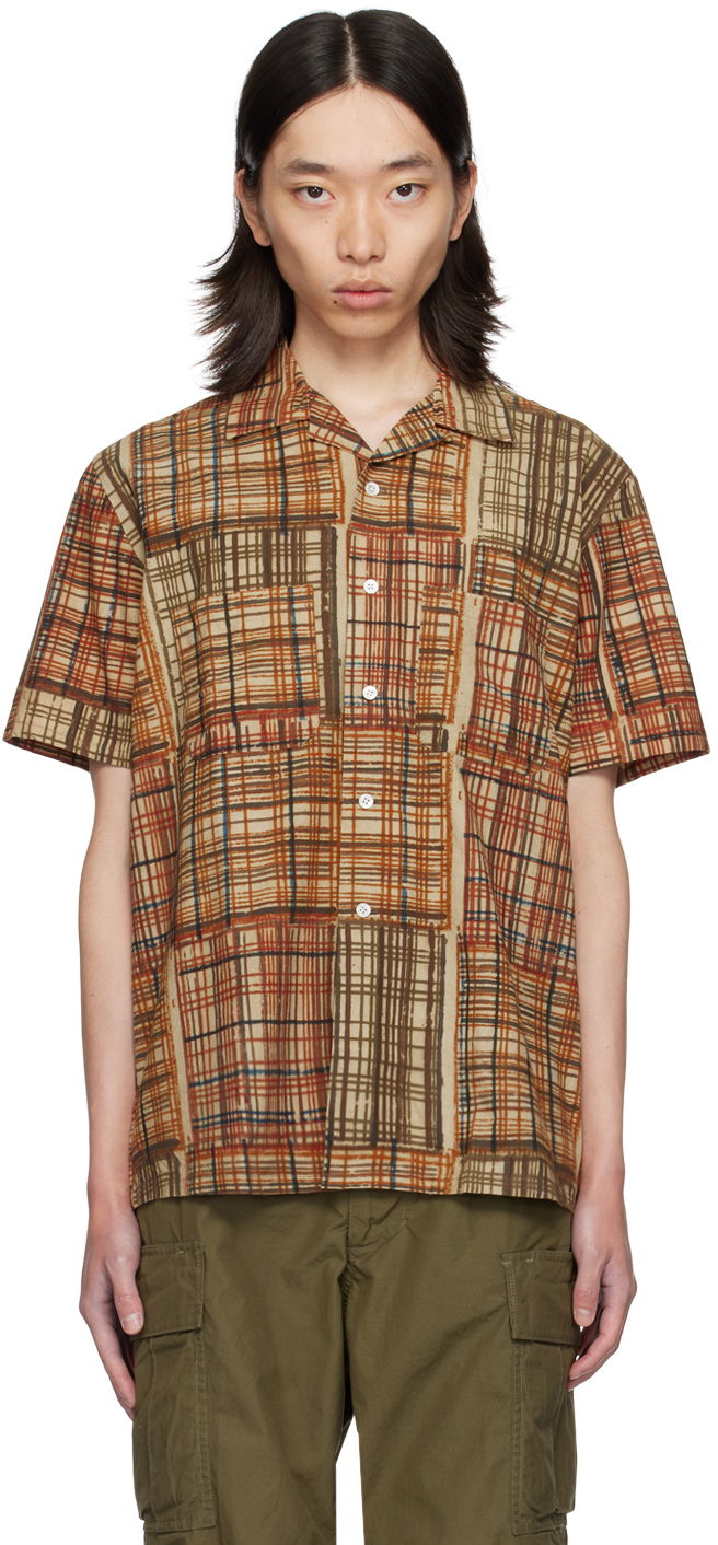 Košulja BEAMS BEAMS PLUS Block Print Short Sleeve Shirt Smeđa | 3801-0108-139