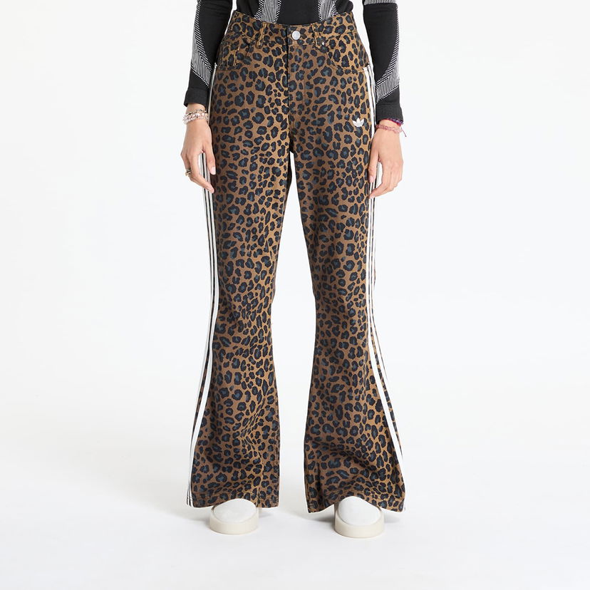 Hlače adidas Originals Slim Denim Leopard Print Flare Pants Smeđa | KA2682
