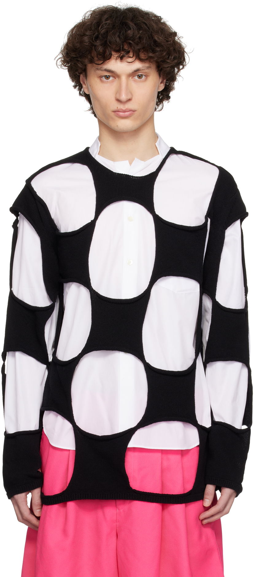 Džemper Comme des Garçons Homme Plus Cotton Code Intarsia B Pattern Crewneck Sweater Crna | PO-N012-051
