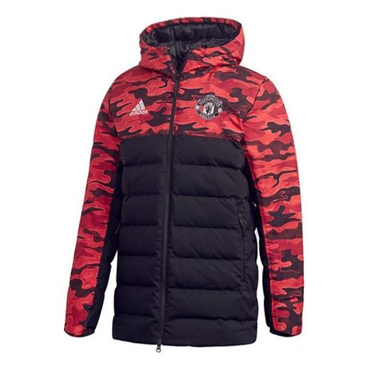 Pernata jakna adidas Originals Manchester United Camouflage Colorblock Hooded Down Jacket Crvena | FR3871