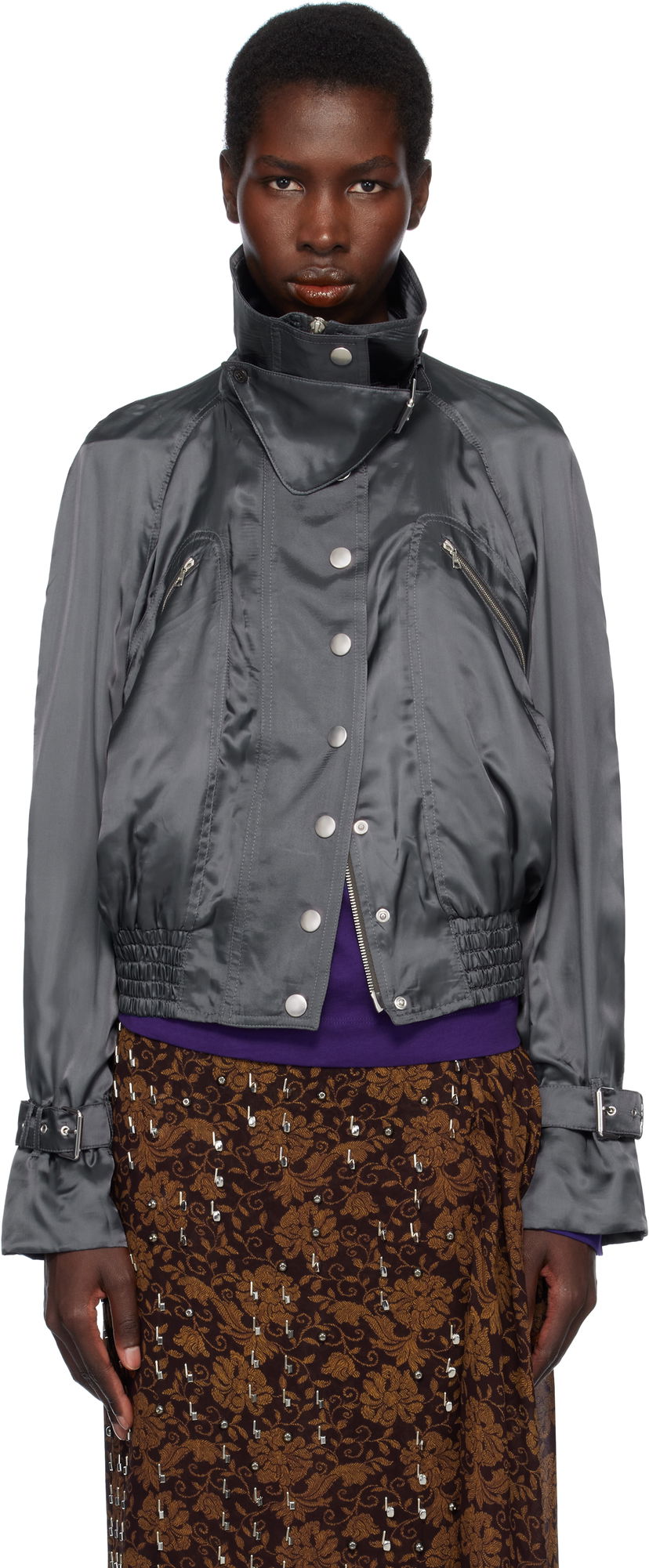 Bomber jakna Dries Van Noten Dries Van Noten Satin Bomber Jacket Siva | 251-010506-1427