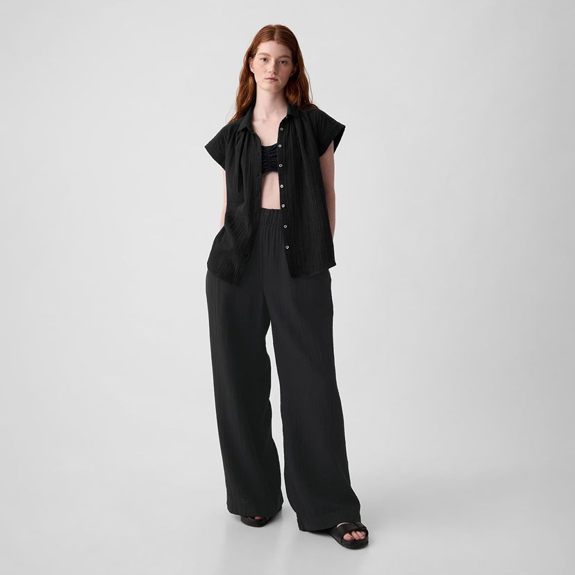 Hlače GAP Gauze Wide Leg Pants Black Plava | 855967-00