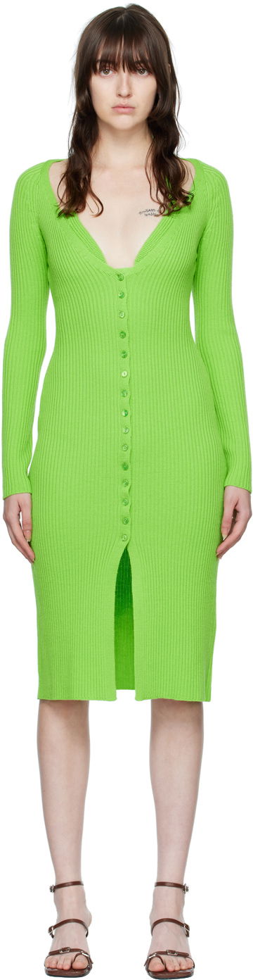 Haljina Blumarine Ribbed Button-Up Midi Dress Zelena | 2A210A