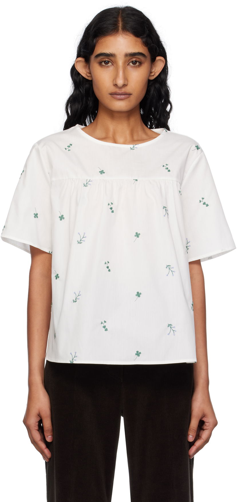 Majica kratkih rukava Max Mara Weekend Max Mara Edita Floral Embroidered Top Bijela | 2515941072600