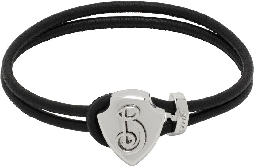 Narukvica Burberry Leather Bracelet with Metal Shield Crna | 8105614