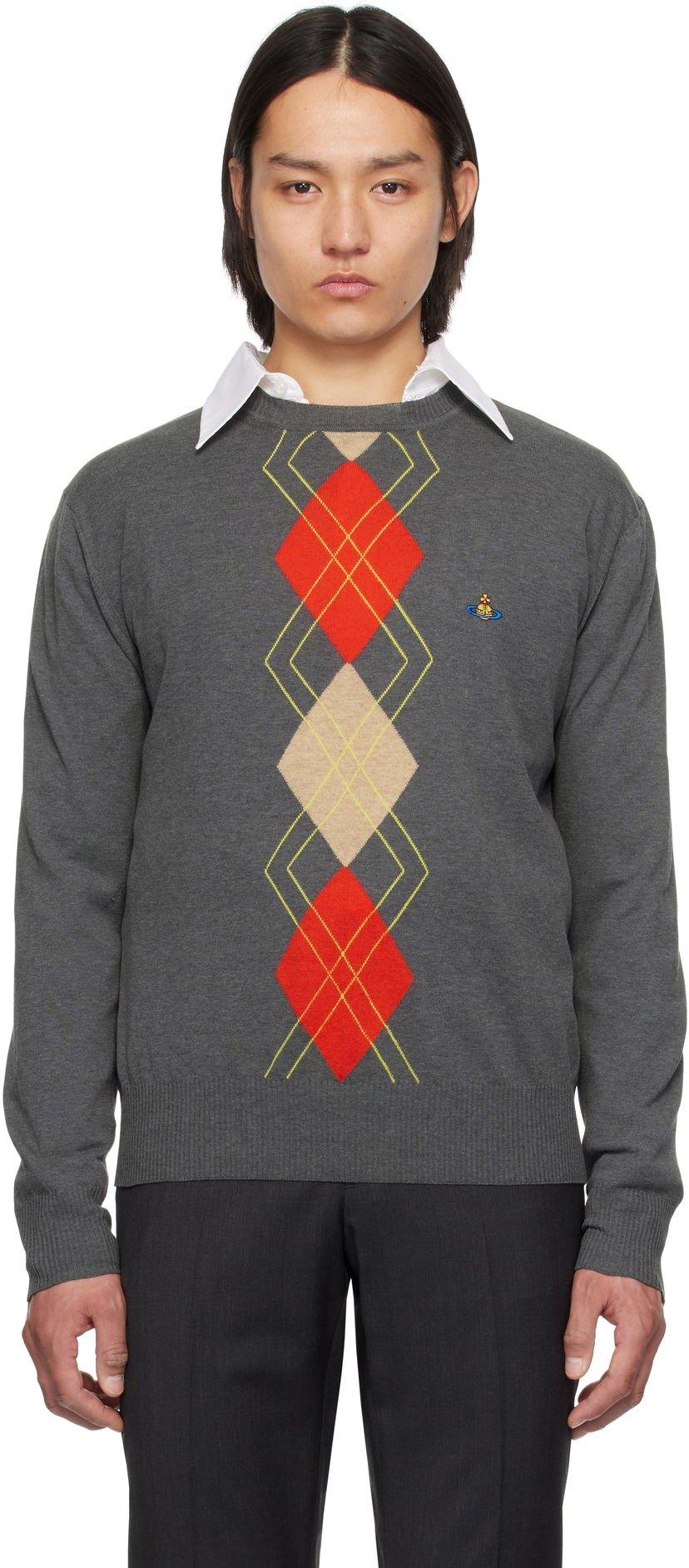 Džemper Vivienne Westwood Vivienne Westwood Argyle Round Neck Sweater Siva | 2701002D-Y003D-