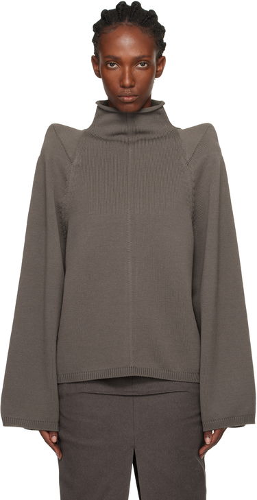 Džemper Rick Owens Concordians Con Ribbed Knit Structured Shoulder Turtleneck Siva | RO02E4657 KWVLH, 0