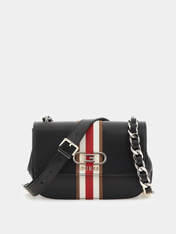 Ručna torbica GUESS Nelka Front-Stripe Mini Crossbody Crna | HWVG9307200