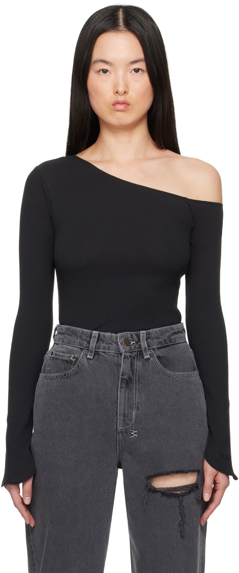 Džemper Ksubi Ksubi Blessings One Shoulder Ribbed Top Crna | WSP25FT011