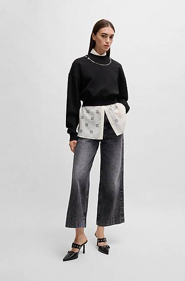 Jeans BOSS Wide-Leg Rigid Denim Jeans Crna | 50530309, 1