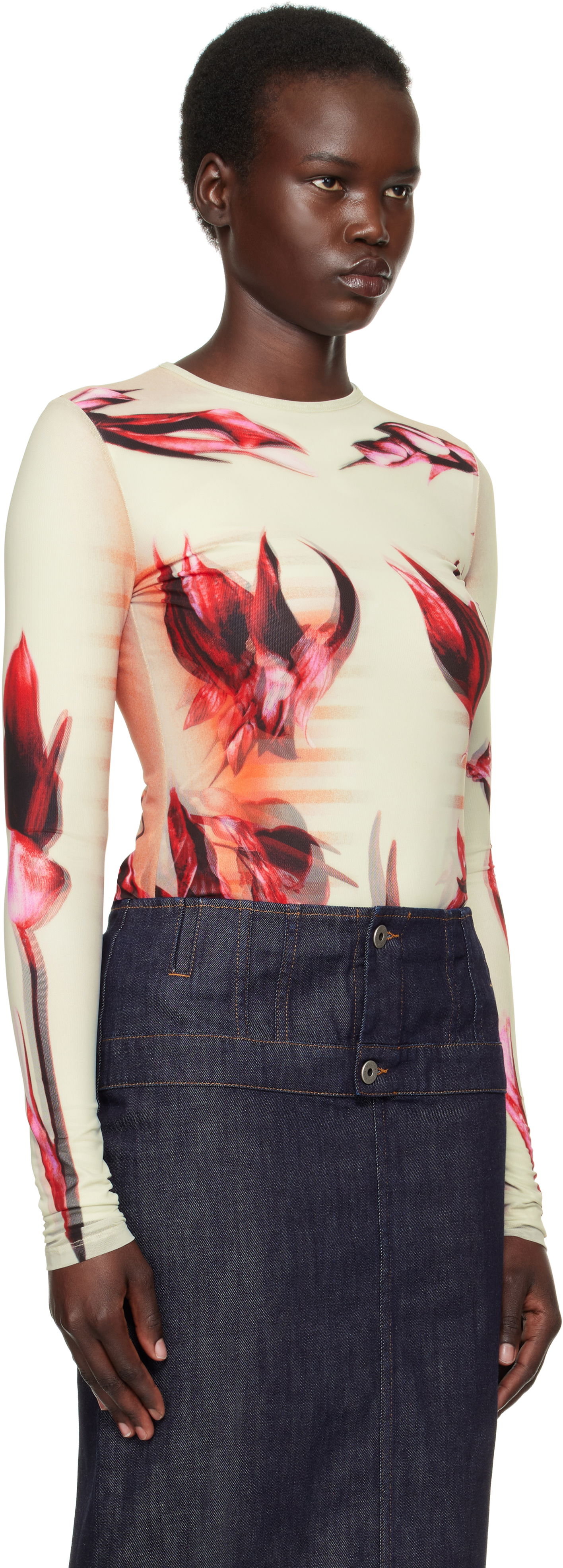 Majica kratkih rukava Jean Paul Gaultier Jean Paul Gaultier 'The Flower Body Morphing Marinière' Long Sleeve T-Shirt Bež | 25/33-F-TO264-T581-422030, 1