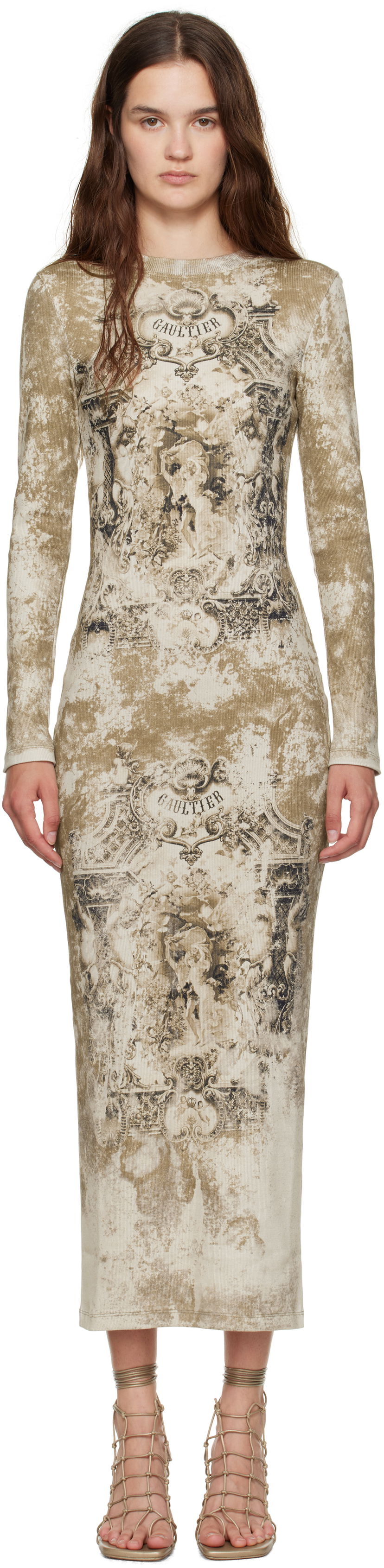 Haljina Jean Paul Gaultier Jean Paul Gaultier 'The Médaillon' Cotton Maxi Dress Bež | 25/03-W-DR018-J013P-6965