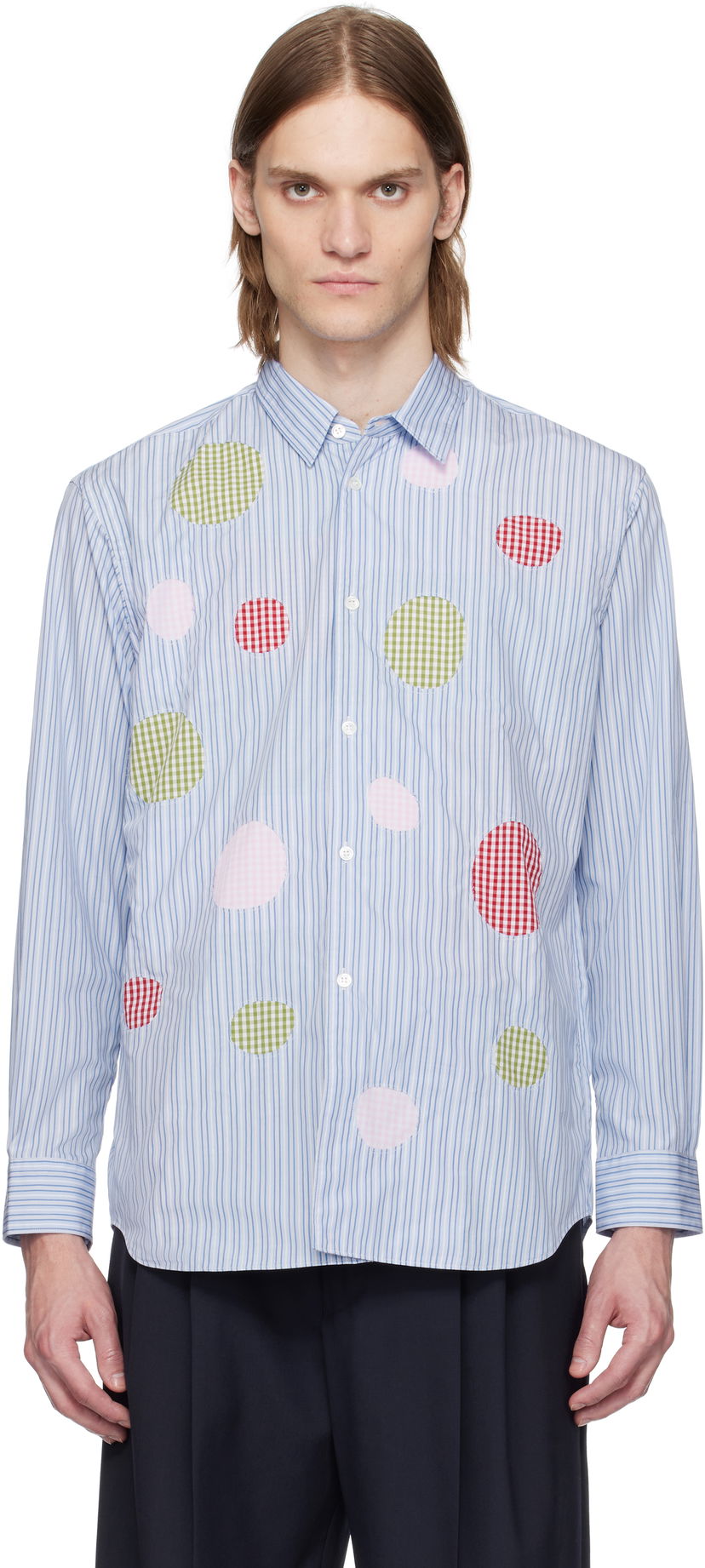 Košulja Comme des Garçons Comme des Garçons Yarn Dyed Stripe Poplin & Check Shirt Plava | FO-B014-051