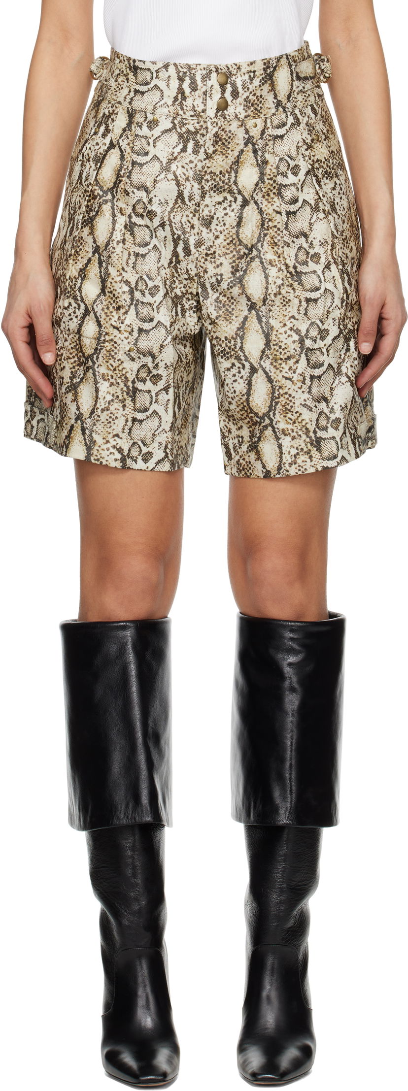 Kratke hlače ISABEL MARANT Isabel Marant Felize Printed Leather Shorts Bež | SH0213FA-C1C01I