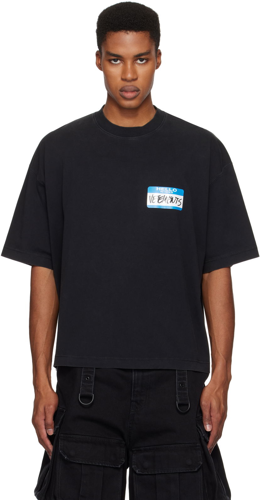 Majica kratkih rukava VETEMENTS My Name Sticker Cropped Boxy T-Shirt Crna | UA66TR710B