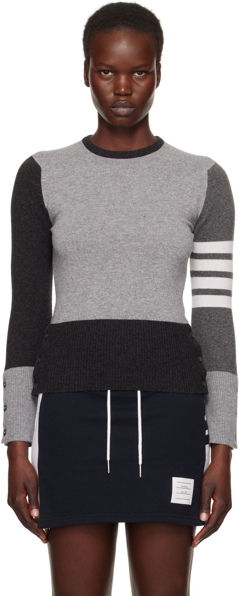 Džemper Thom Browne Colorblock Crew Neck Sweater Siva | FKA001F-00011