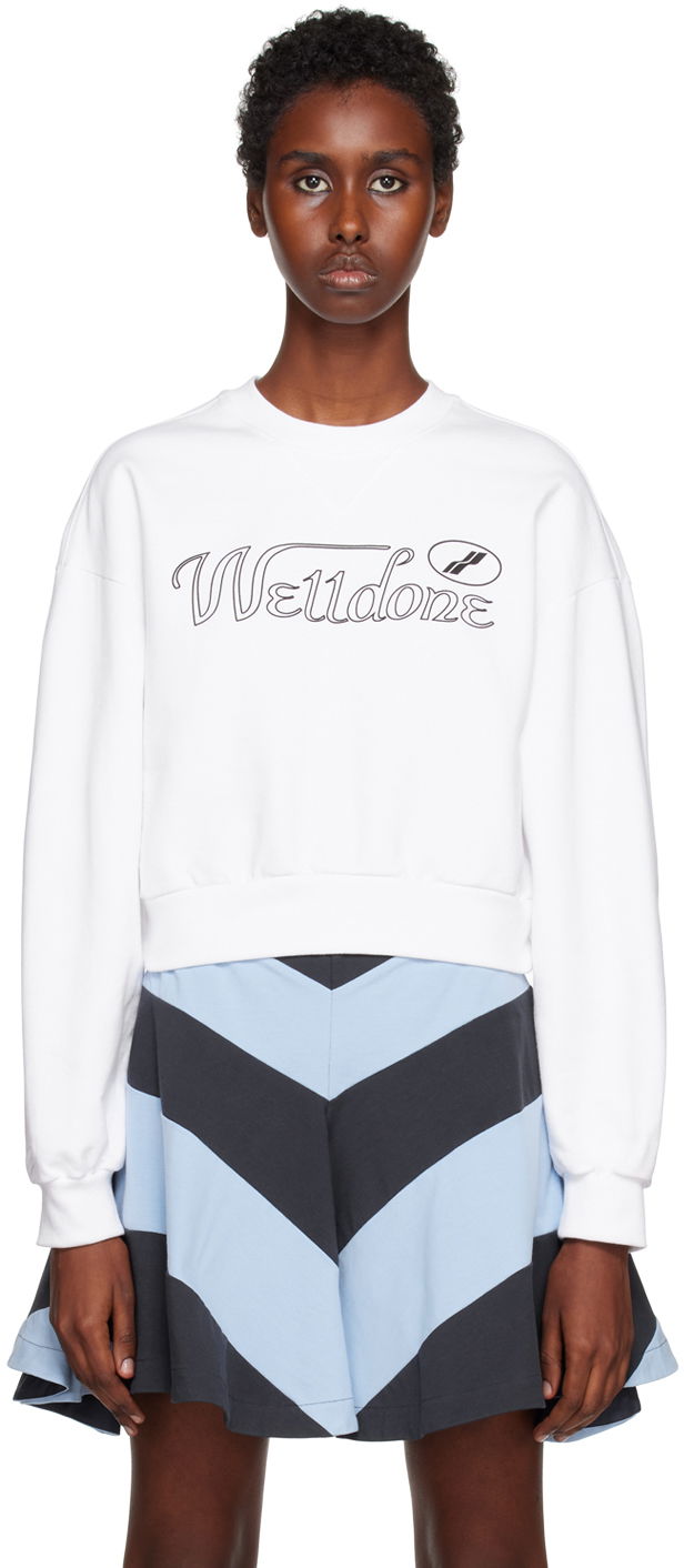 Dukserice We11done Cropped Graphic Sweatshirt Bijela | WD-TS3-22-860-W-WH