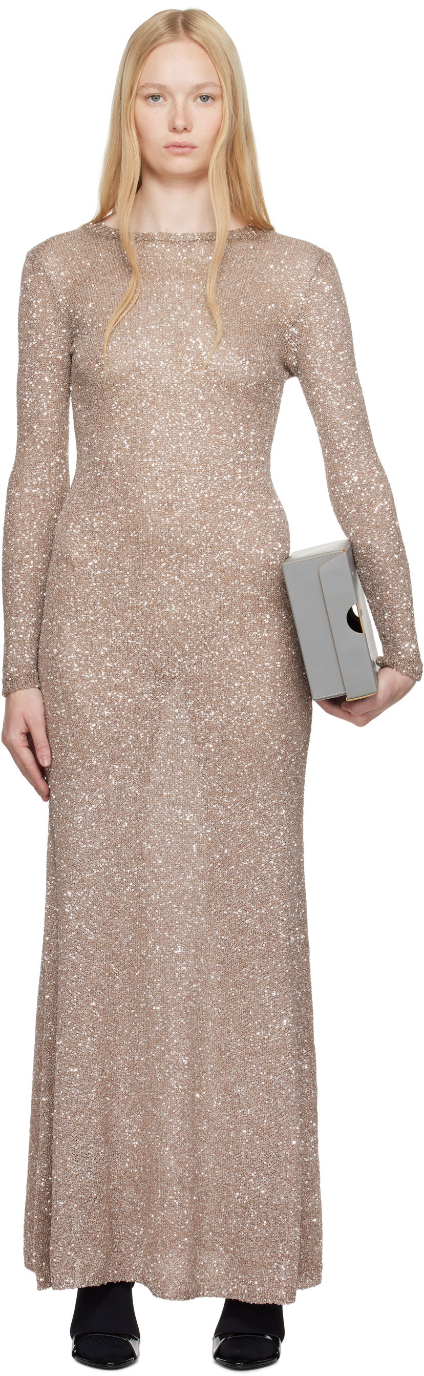 Haljina Balenciaga Balenciaga Sequin Maxi Dress Bež | 818990 T7196