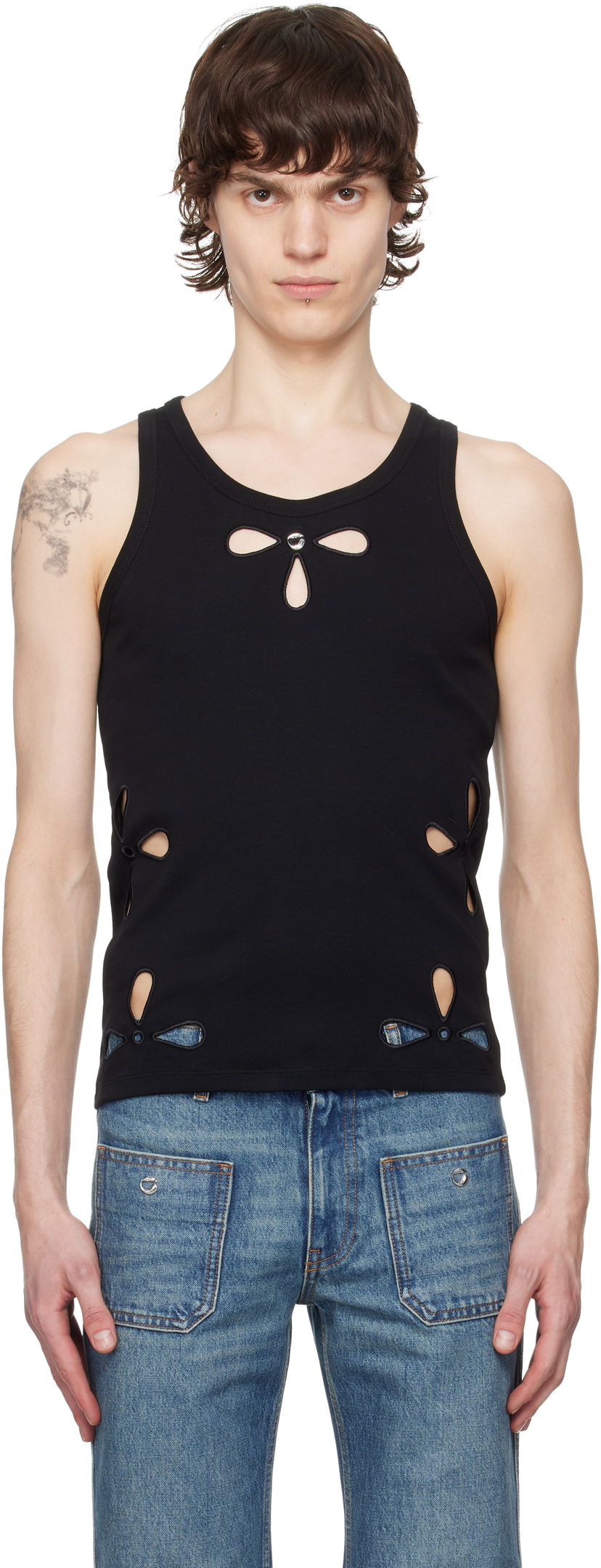Majica bez rukava Coperni Coperni Petal Embroidered Tank Top Crna | COPJS123F5012MEN