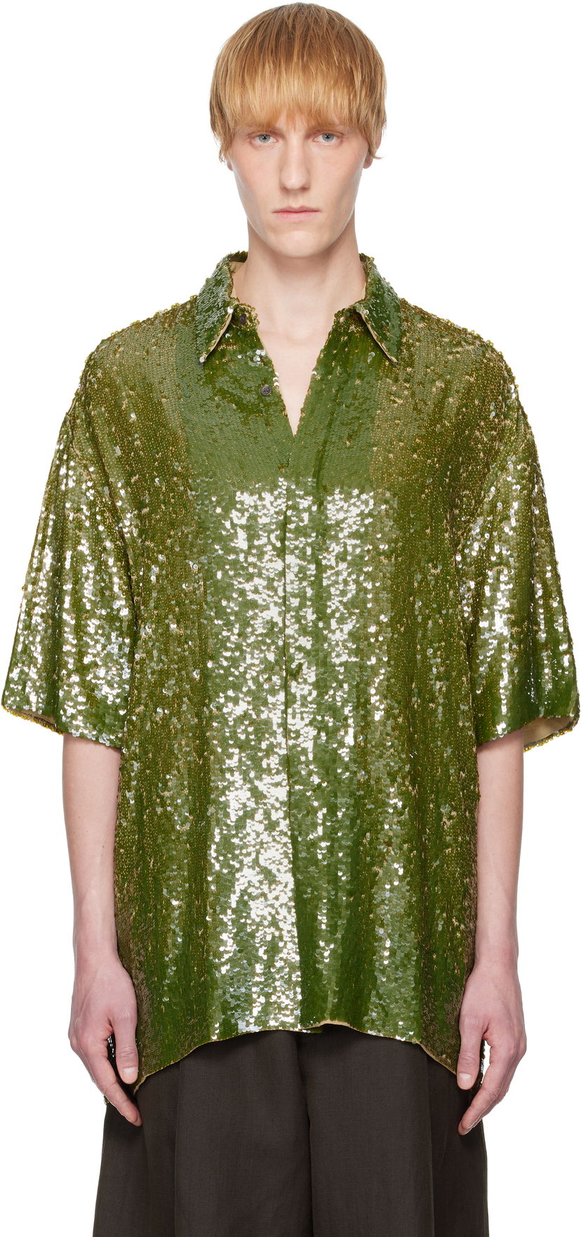 Košulja Dries Van Noten Dries Van Noten Sequin Button-Up Shirt Zelena | 251-080751-1480