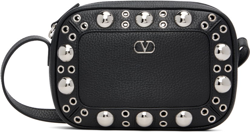 Torba za rame Valentino Valentino Garavani Nellcôte Calfskin Studded Shoulder Bag Crna | 7Y2B0R74MJL