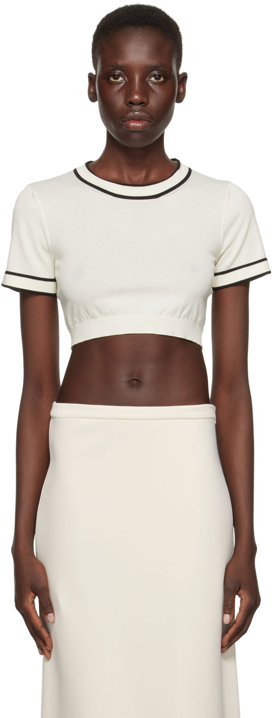 Crop top Max Mara Max Mara Uscio Cropped T-Shirt Bijela | 2411361042600