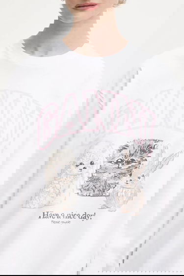 Majica kratkih rukava GANNI Re-cut Heavy Jersey Animals Long-sleeved T-shirt Bijela | T4275, 3